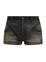 Coated Denim Bikini Shorts