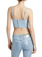 Metallic Foil Denim Corsette Crop Top