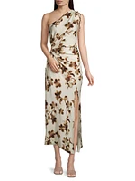 Pauline Blurred Floral One-Shoulder Midi-Dress