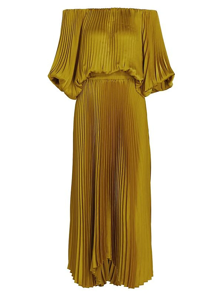 Sienna Pleated Off-The-Shoulder Handkerchief Dress