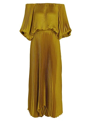 Sienna Pleated Off-The-Shoulder Handkerchief Dress