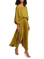 Sienna Pleated Off-The-Shoulder Handkerchief Dress