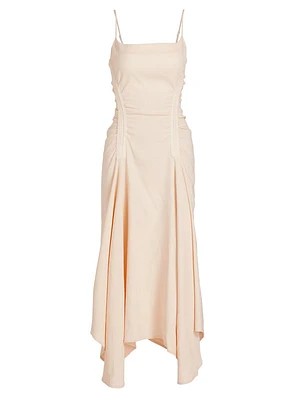 Silvia Embroidered Linen-Blend Handkerchief Midi-Dress