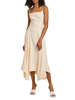 Silvia Embroidered Linen-Blend Handkerchief Midi-Dress