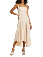 Silvia Embroidered Linen-Blend Handkerchief Midi-Dress