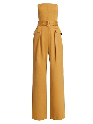 Presley Belted Cotton Strapless Jumpsuit