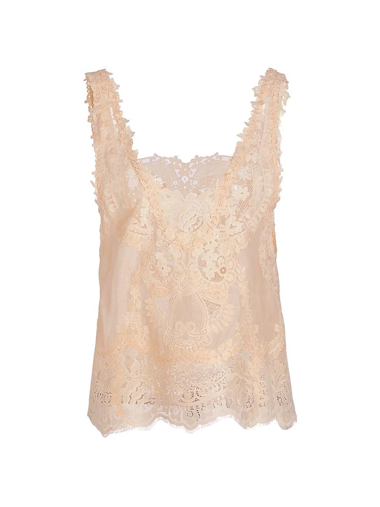 Natura Linen-Silk Lace Tank Top