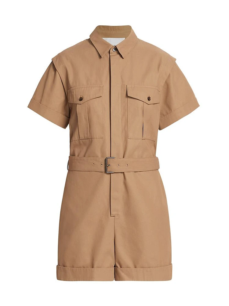 Belted Cotton-Blend Utility Romper