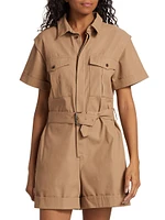 Belted Cotton-Blend Utility Romper