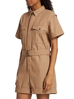 Belted Cotton-Blend Utility Romper