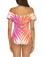 Sheer Tropics Off-The-Shoulder One-Piece Swimsuit