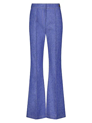 Lola Denim Stretch Crepe Cropped Flare Trousers