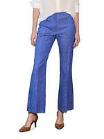 Lola Denim Stretch Crepe Cropped Flare Trousers