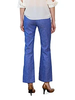 Lola Denim Stretch Crepe Cropped Flare Trousers