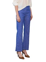 Lola Denim Stretch Crepe Cropped Flare Trousers