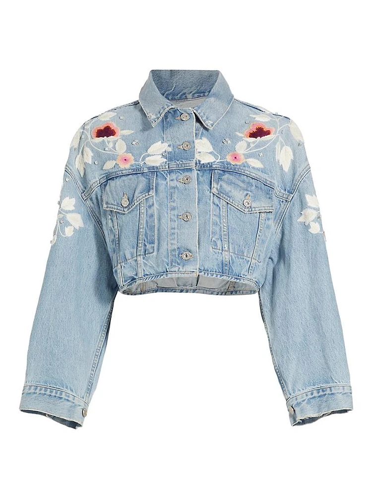 Lena Floral Embroidered Crop Denim Jacket