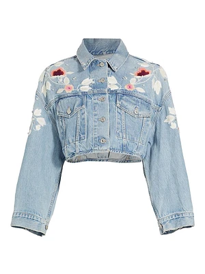 Lena Floral Embroidered Crop Denim Jacket