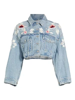 Lena Floral Embroidered Crop Denim Jacket