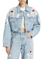 Lena Floral Embroidered Crop Denim Jacket