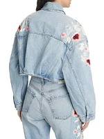 Lena Floral Embroidered Crop Denim Jacket