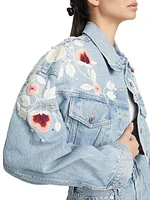 Lena Floral Embroidered Crop Denim Jacket