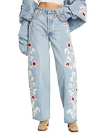 Ayla Floral Embroidered Straight-Leg Jeans