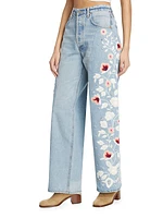 Ayla Floral Embroidered Straight-Leg Jeans