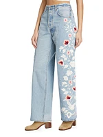 Ayla Floral Embroidered Straight-Leg Jeans