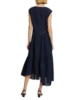 Gathered Linen-Blend Handkerchief Midi-Dress