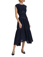 Gathered Linen-Blend Handkerchief Midi-Dress