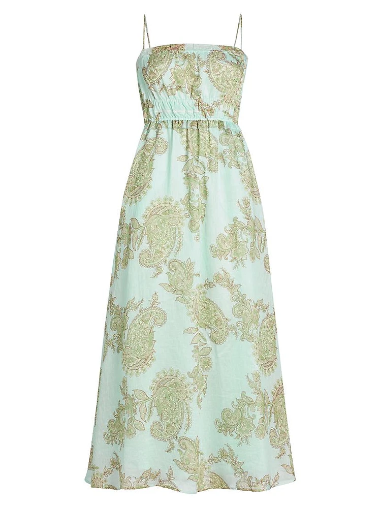 Zoe Paisley Linen-Blend Slipdress