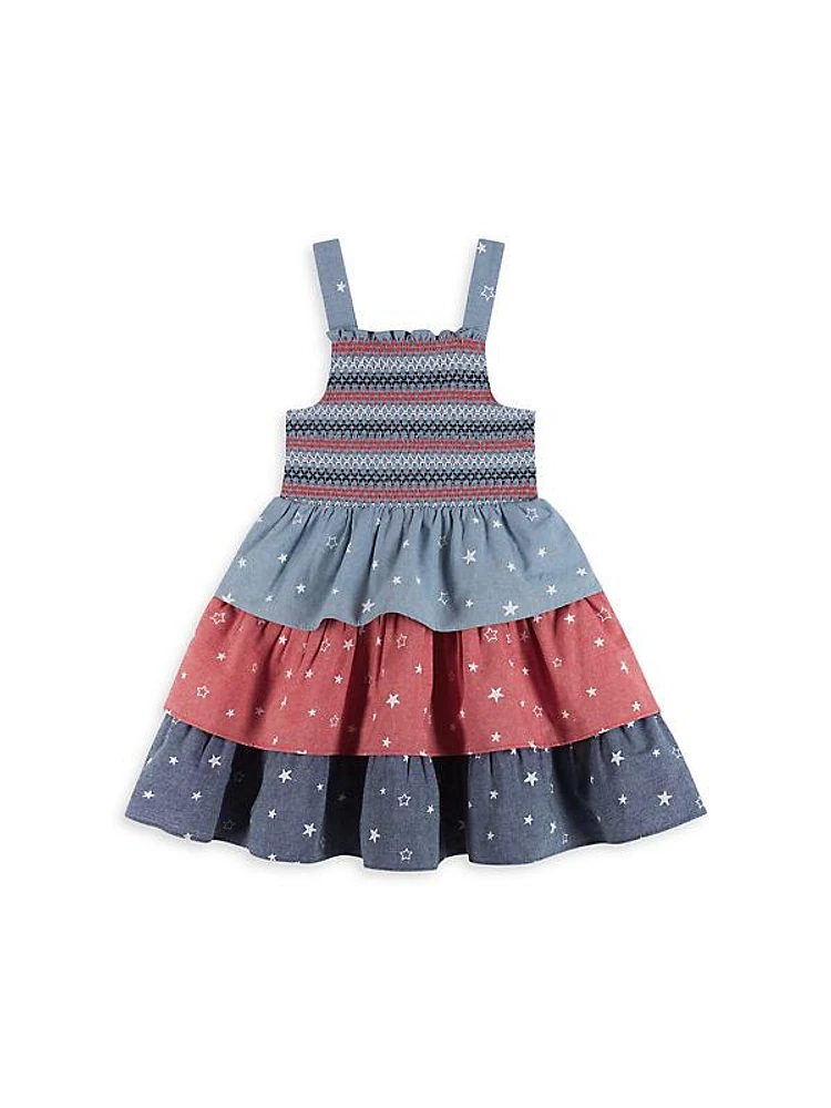 Little Girl's Americana Chambray Tiered A-Line Dress