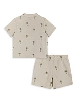 Baby Boy's Palm Linen-Blend Camp Shirt & Drawstring Shorts Set