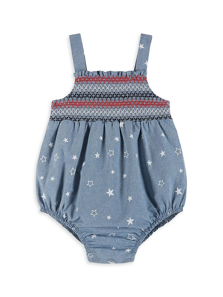 Baby Girl's Americana Star Smocked Chambray Bubble Romper