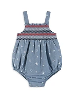 Baby Girl's Americana Star Smocked Chambray Bubble Romper