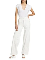 Braided Waistband High-Rise Wide-Leg Jeans