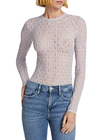 Mesh Lace Crewneck Long-Sleeve Top