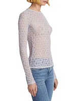 Mesh Lace Crewneck Long-Sleeve Top