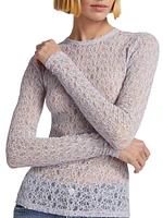 Mesh Lace Crewneck Long-Sleeve Top