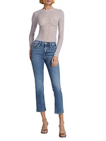 Mesh Lace Crewneck Long-Sleeve Top