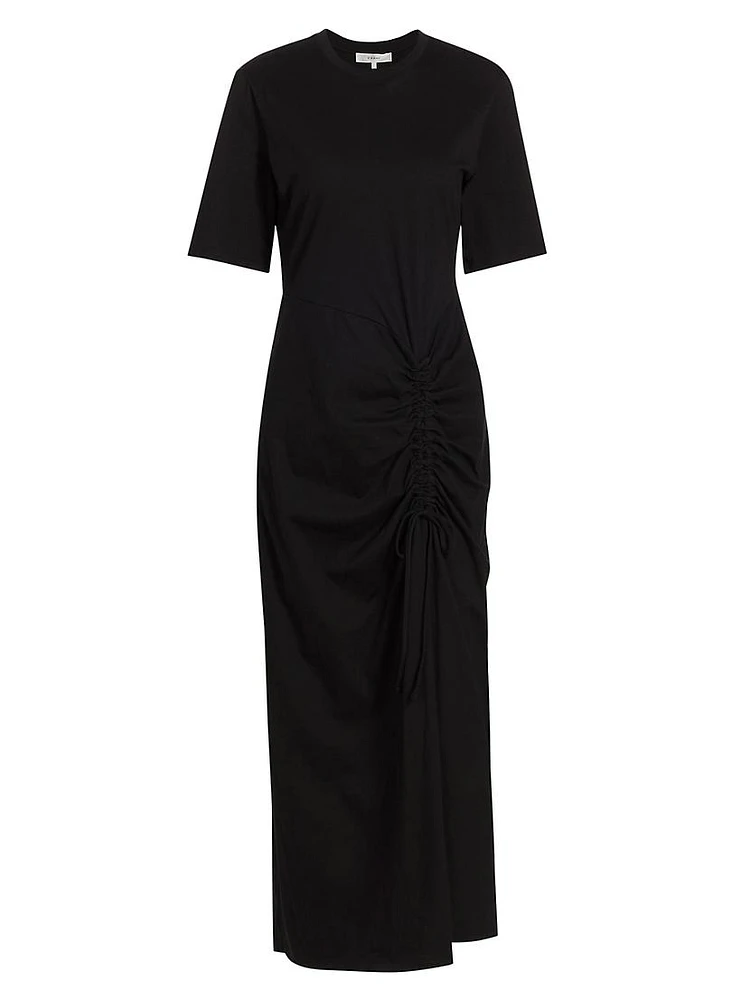 Ruched Cotton Midi-Dress