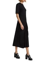 Ruched Cotton Midi-Dress