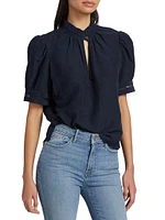 Linen-Blend Ruffle-Trimmed Top