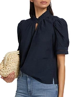 Linen-Blend Ruffle-Trimmed Top