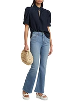 Linen-Blend Ruffle-Trimmed Top