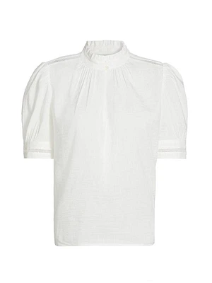 Linen-Blend Ruffle-Trimmed Top