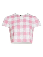 Elena Sequined Check Crop Top