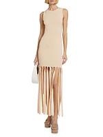 Imitation-Pearl-Embellished Fringed Maxi Dress