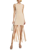 Imitation-Pearl-Embellished Fringed Maxi Dress