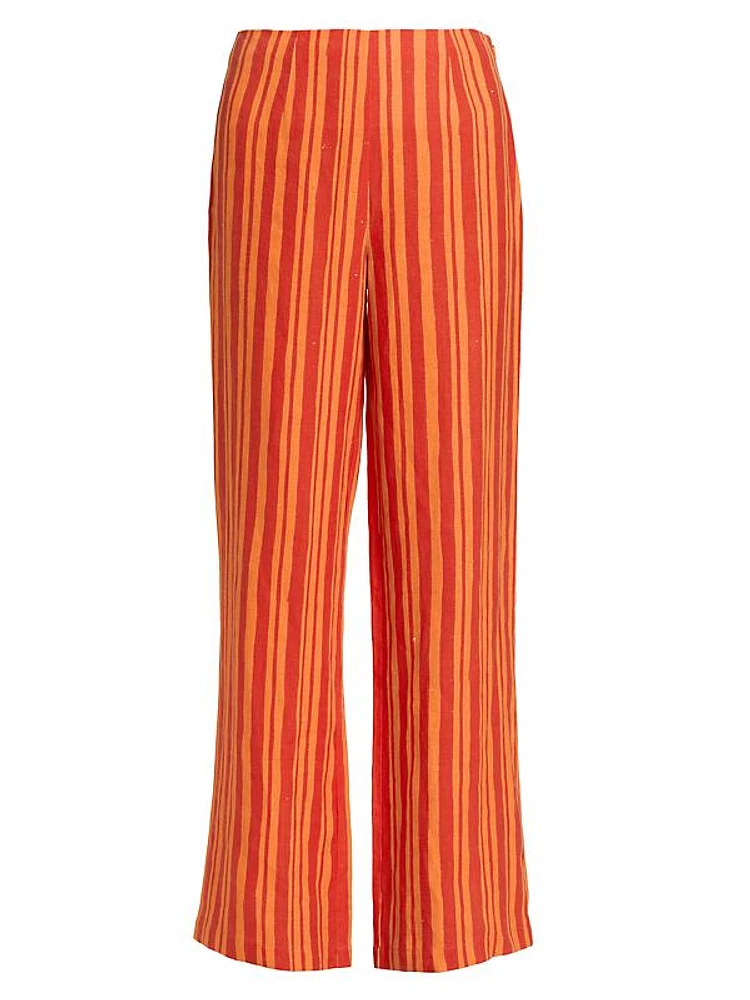 Striped Linen-Cotton Straight-Leg Pants